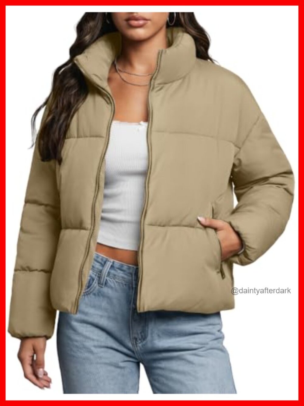 Women's Quilted Puffer Jacket Warm Cropped Winter Coat